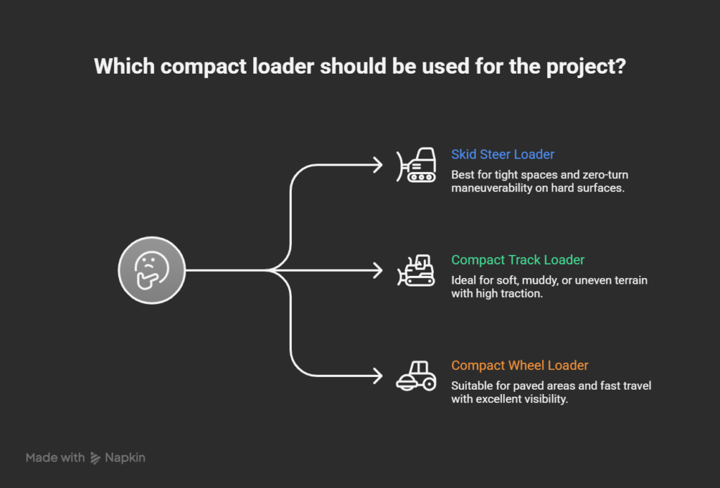 Skid Steer vs Compact Wheel Loader vs Compact Track Loader - visual selection