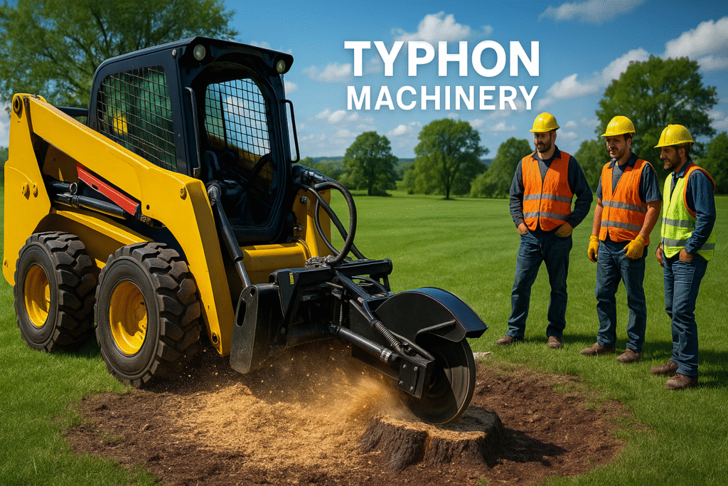 skid steer with Stump Grinder Attachment