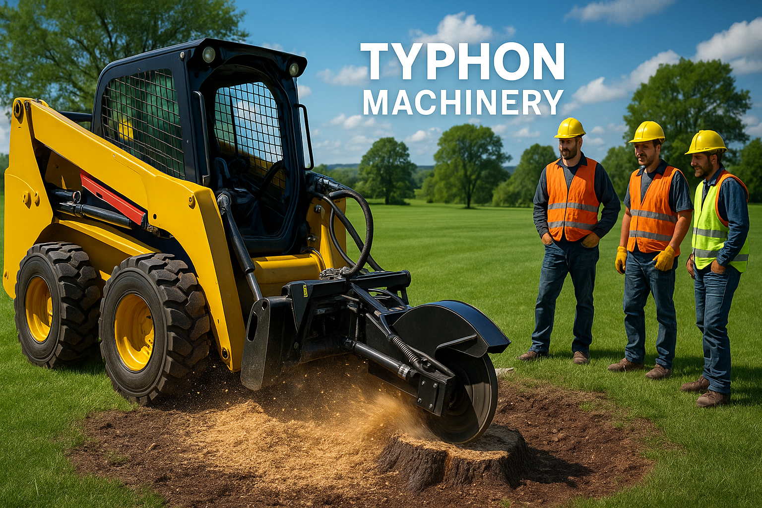 skid steer with Stump Grinder Attachment