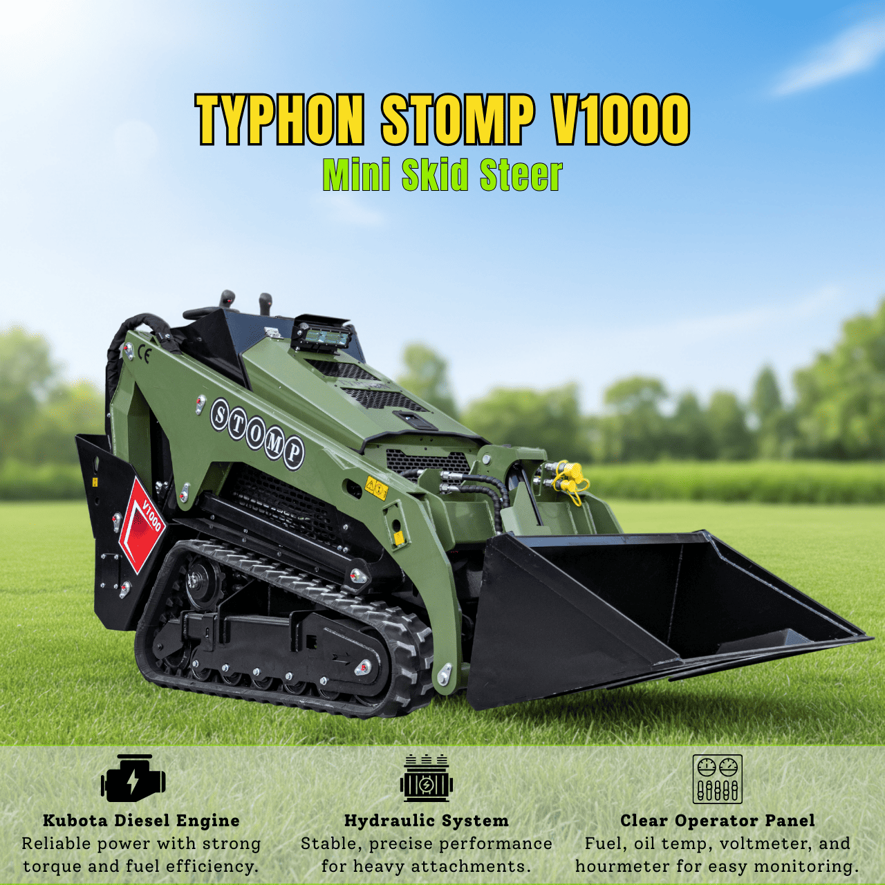 TYPHON Stomp V1000 24HP Kubota D1105 Water Cooled Diesel Skid Steer Pilot Control34