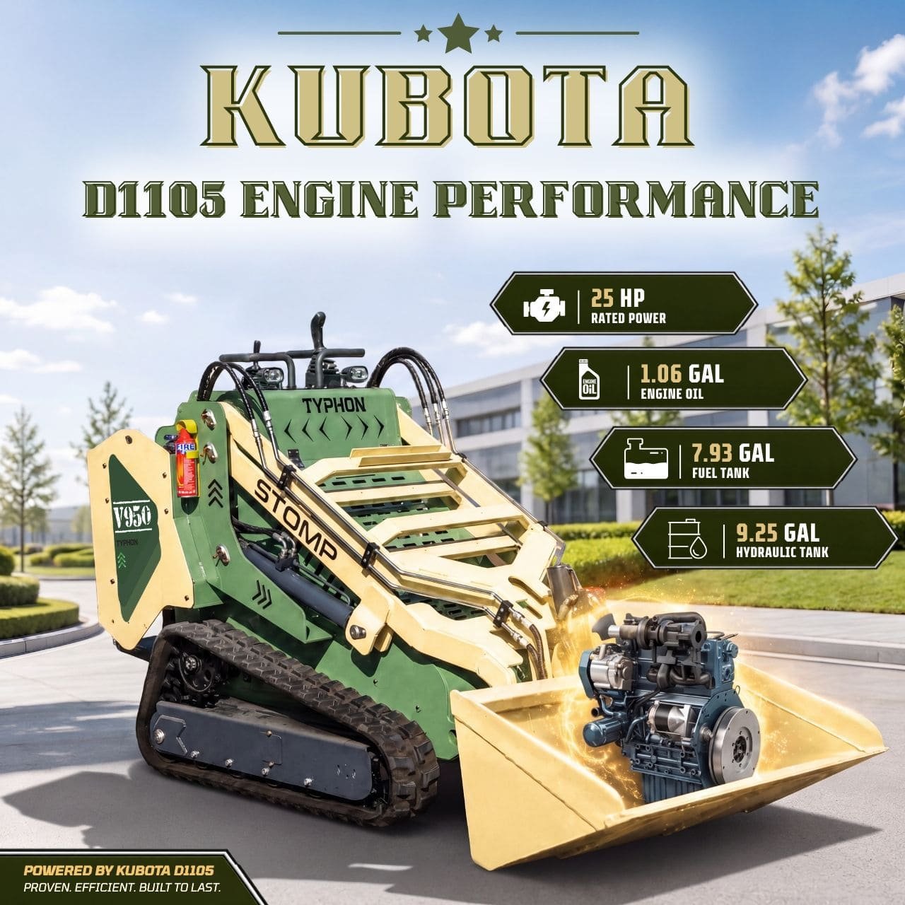 Typhon Stomp V950 Mini Skid Steer Track Loader - Konstructz Series 1.5 Ton 25HP Kubota D1105 Engine - Image 3